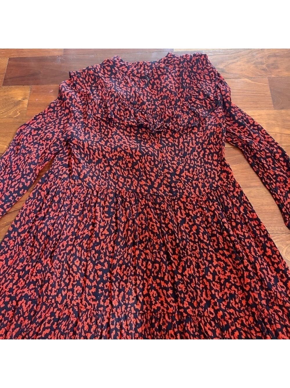 Zara Women 100% Viscose Tiered Red Black Ruffle Dress Sz XS Zip&Button Closure - Picture 7 of 8